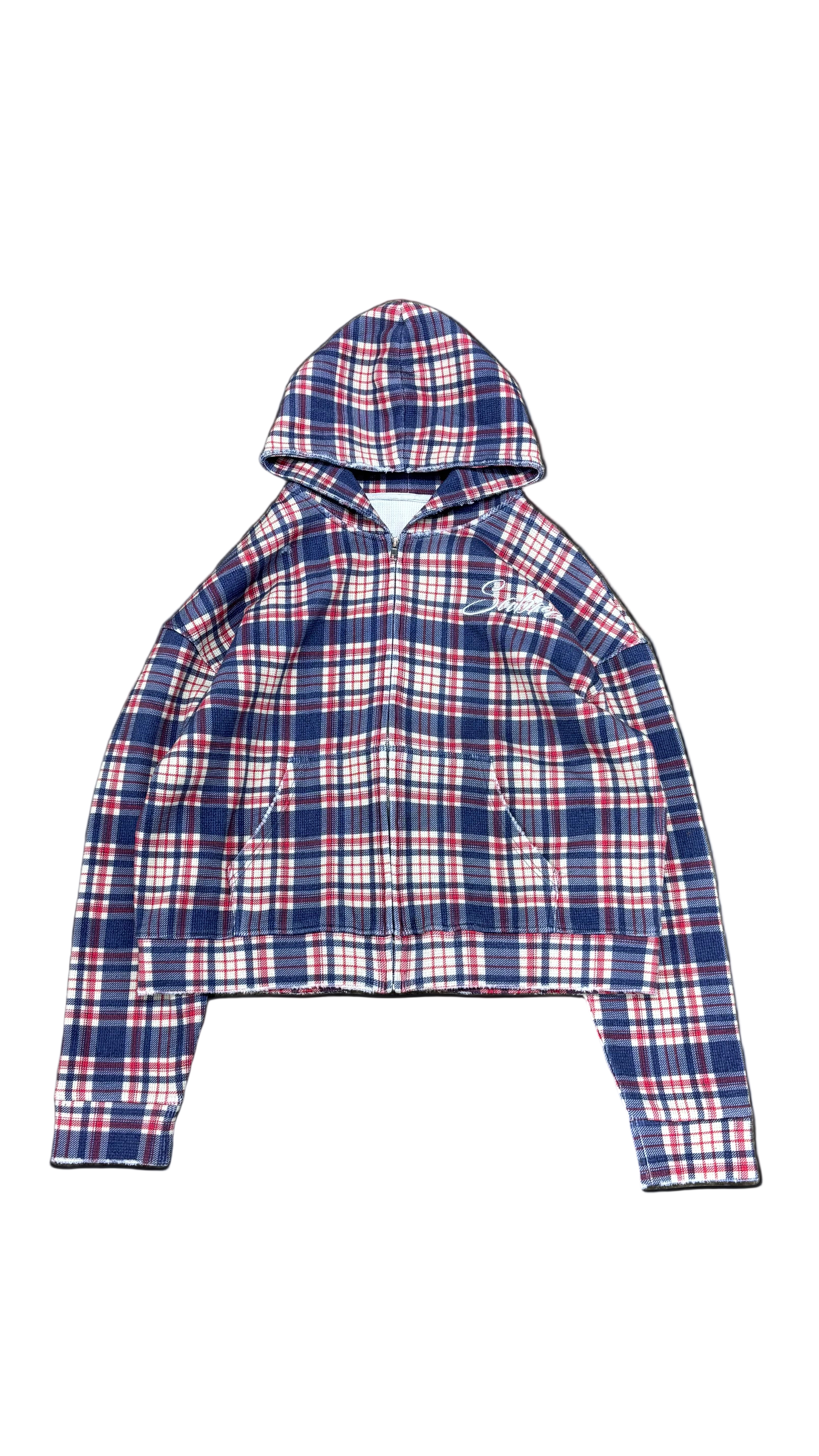 Plaid Waffle Knit Zip Up