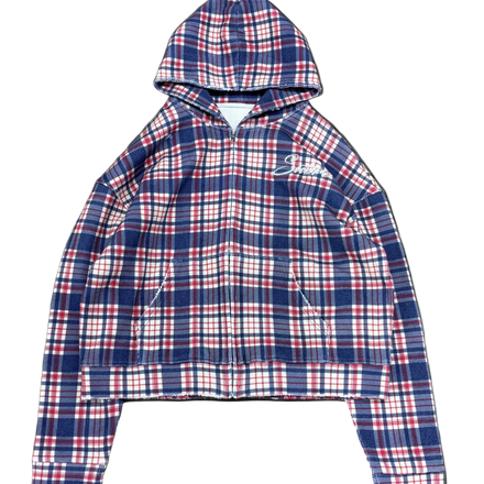 Plaid Waffle Knit Zip Up